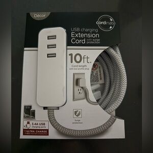 10ft USB Charging Extension Cord with 3-USB Ports NIB